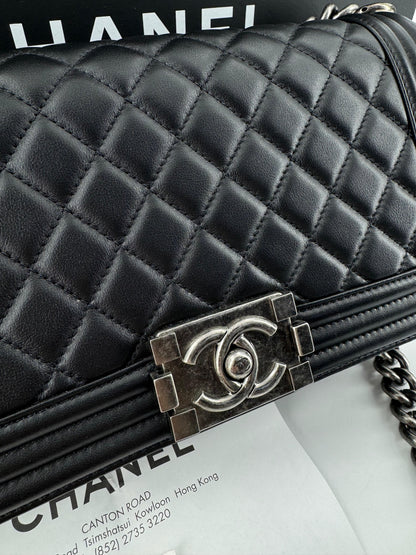 Chanel Boy black leather bag silver hardware