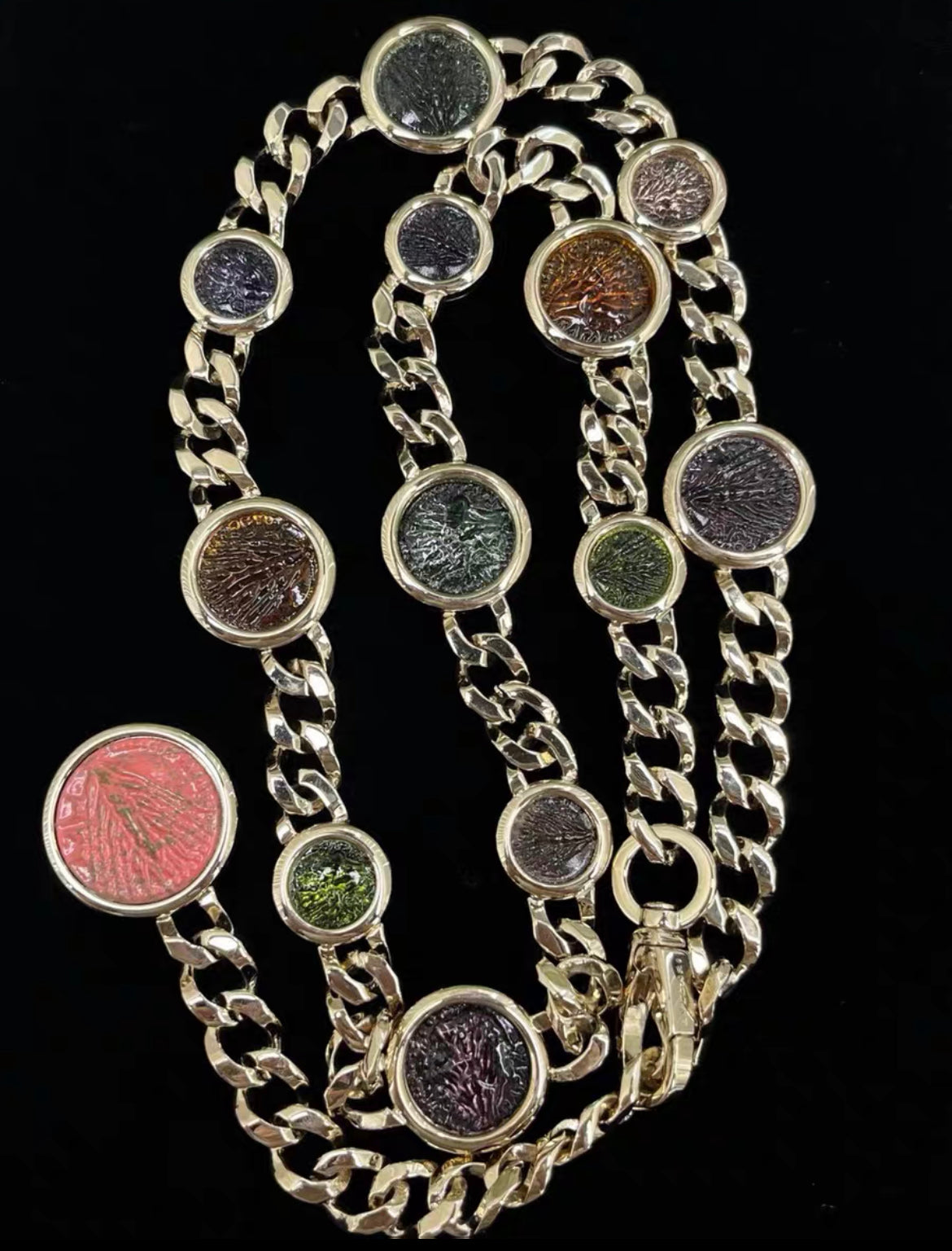 Bvlgari Multicolor Glass Embellished Chain Link Necklace