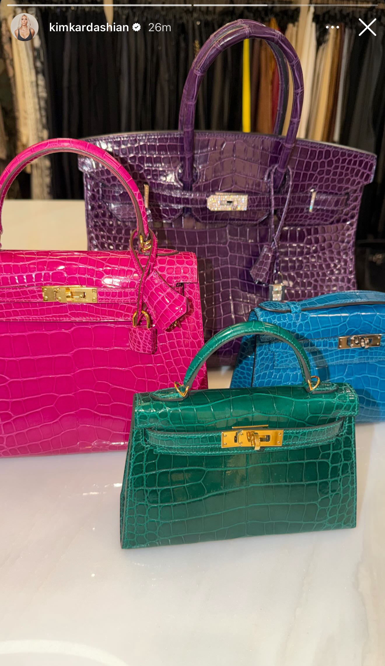 Hermes Kelly Pochette Blue Colvert shiny crocodile leather gold hardware