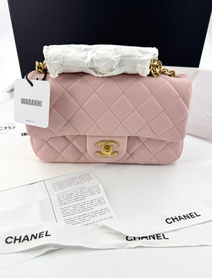 Chanel pink mini flap bag with gold hardware