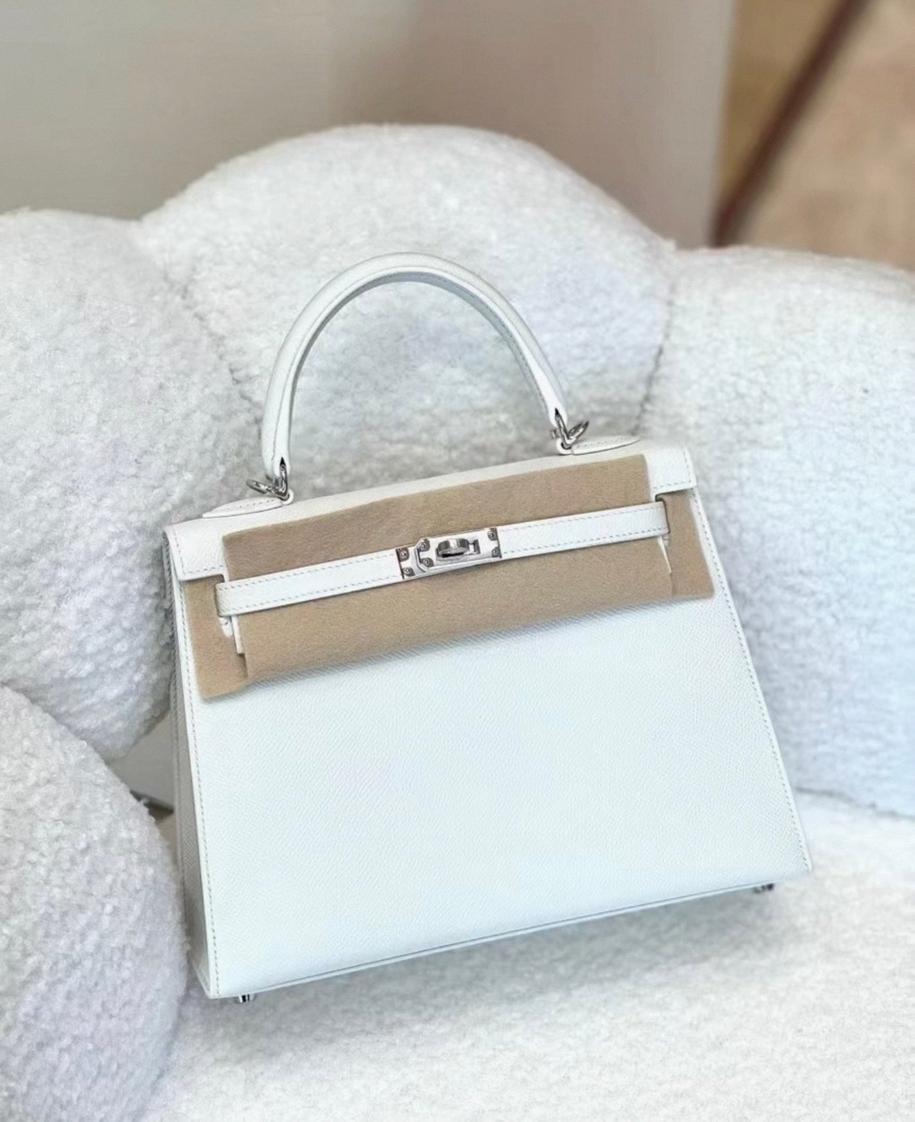 Hermès Kelly 25 01 Pure White Epsom leather palladium hardware