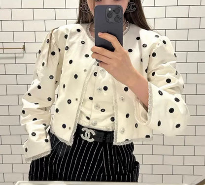 Chanel 23S White & Black Embroidered Lambskin & Lace Jacket