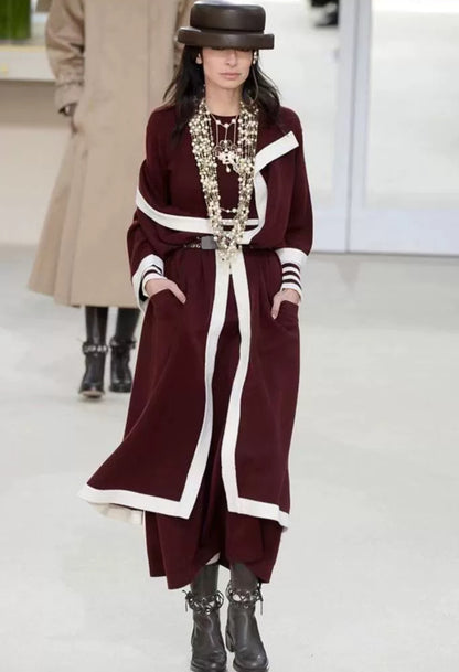 Chanel 2016 Burgundy & Ecru Cashmere Coat