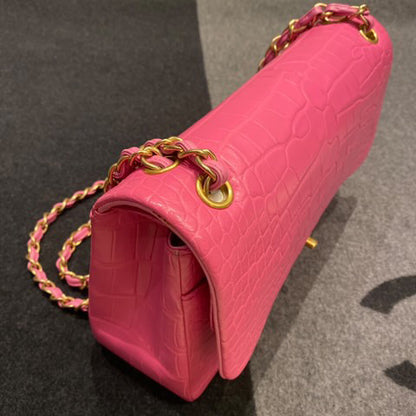 Super Rare Chanel Medium flap Pink Barbie Matte Crocodile leather with gold hardware