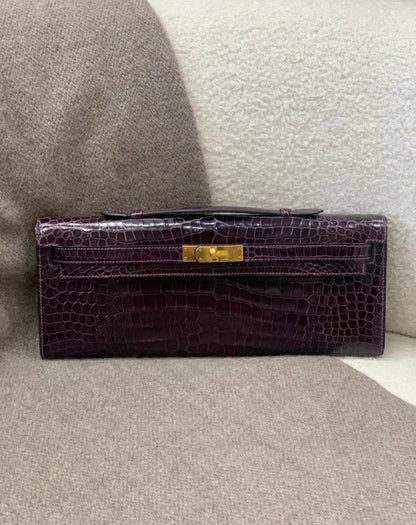 Hermès Diamant Améthyste Crocodile Kelly Cut Clutch