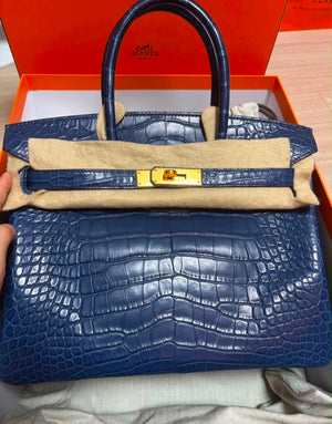 Hermes Birkin 30 Bleu Saphir Matte Alligator Gold Hardware