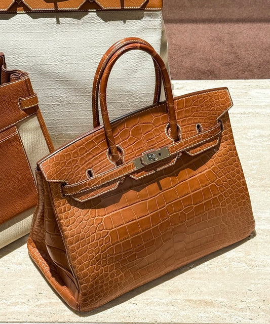 Hermes Birkin 35 Fauve Barenia Matte Alligator Leather palladium hardware