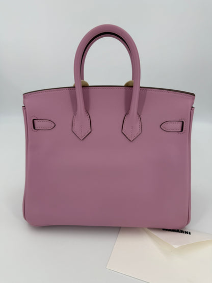 Hermes Birkin 25 Mauve Sylvester Swift leather Rose Gold hardware