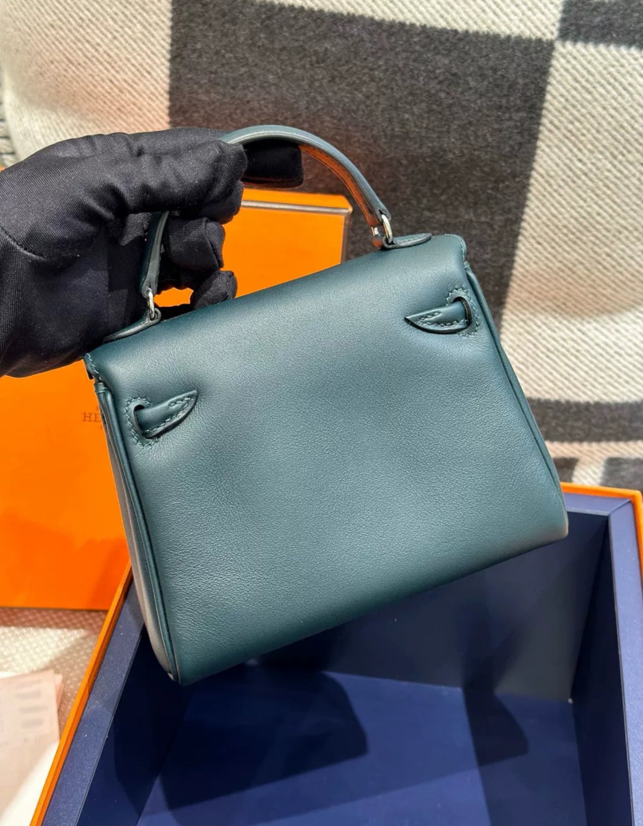 Hermes kelly doll Green Cypress Swift leather with Palladium