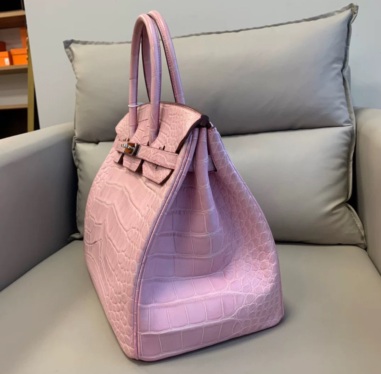 HERMES BIRKIN 35 BUBBLEGUM MATTE ALLIGATOR LEATHER PALLADIUM HARDWARE
