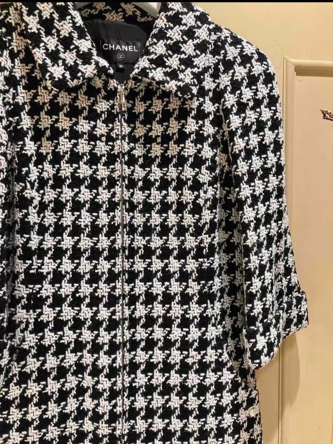 Chanel 17K black and white houndstooth jumpsuit