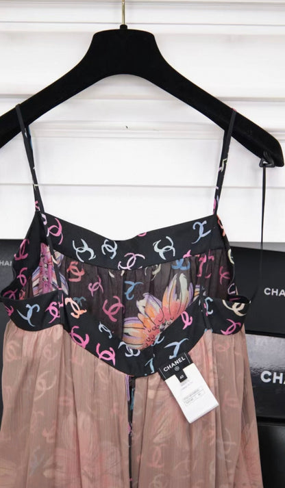 Chanel 24S Runway Colored Silk Camellia Print Camisole Top