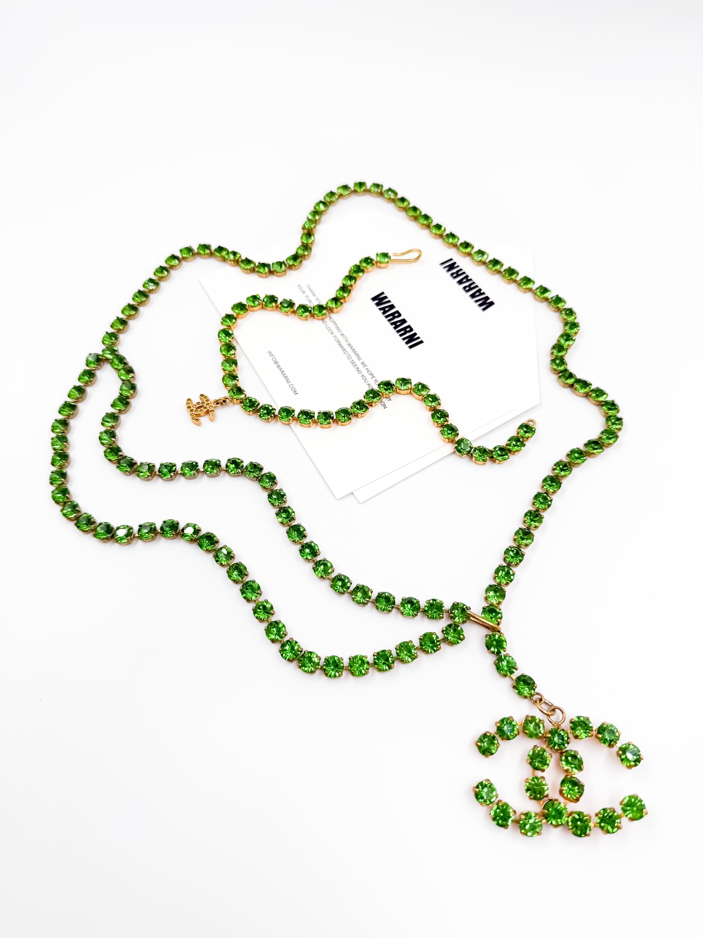 Chanel 1995P Vintage Barbie Collection Green Rhinestone Necklace