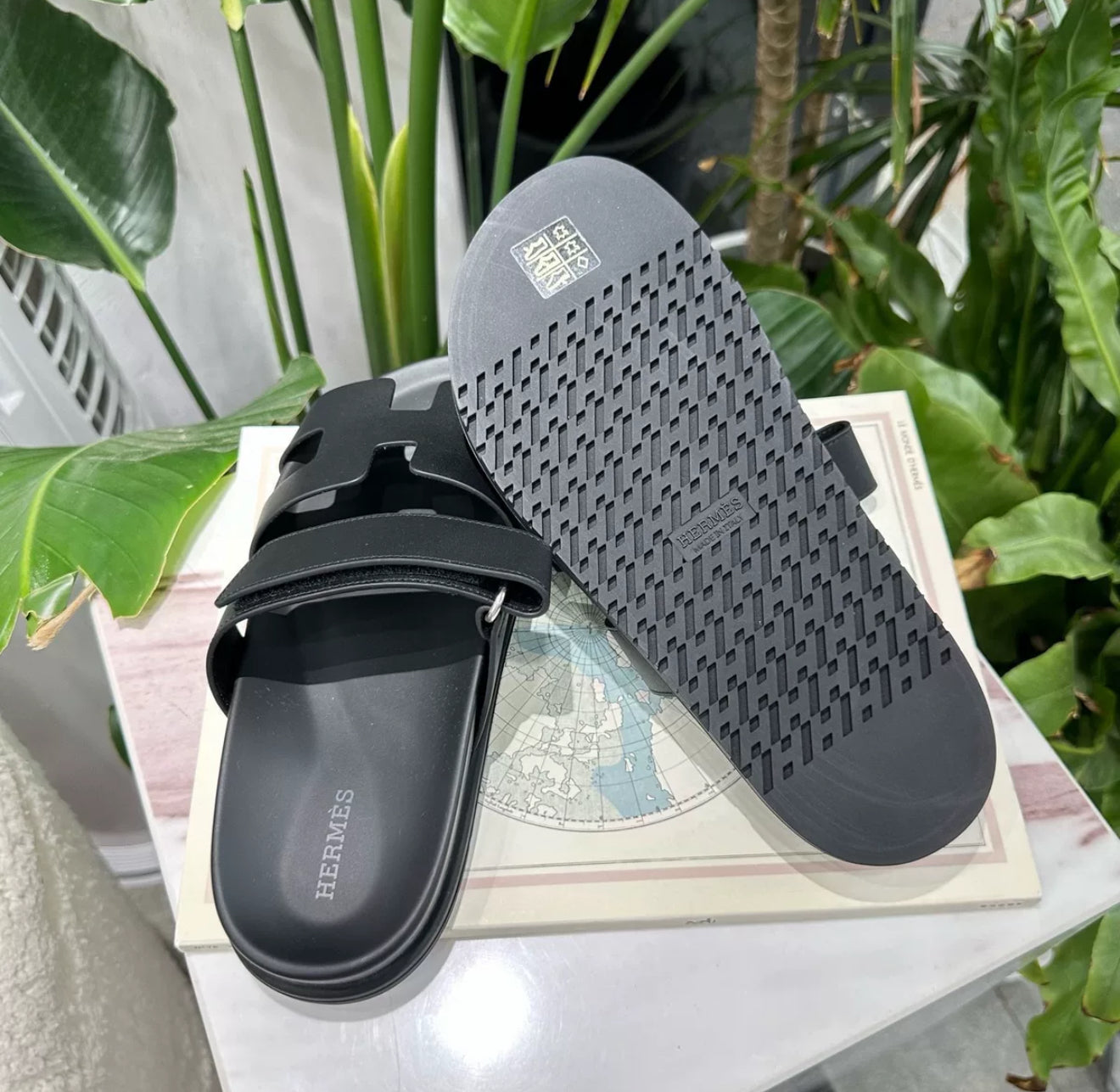 Hermès Black Chypre sandals size 38