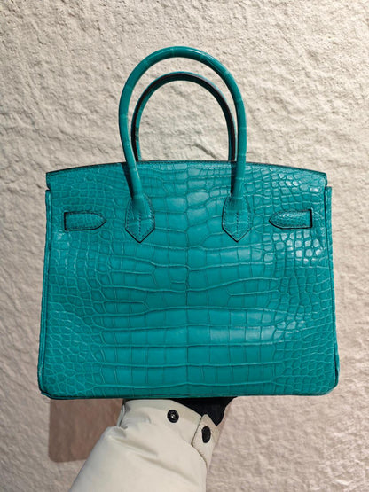 Hermes Birkin 30 Bleu Paon Matte Alligator Gold Hardware