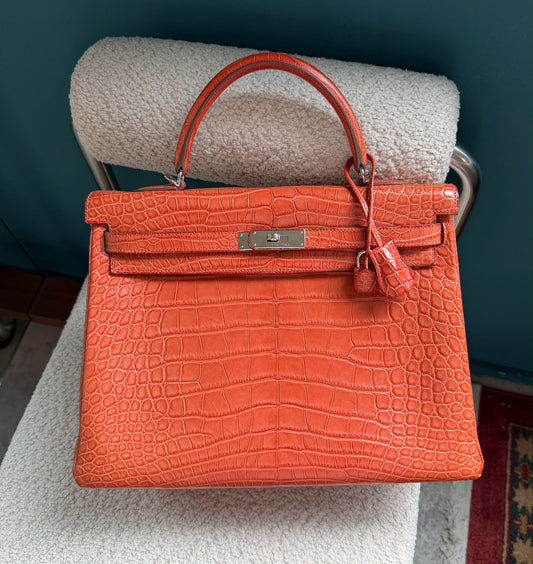 Hermes Kelly 35 sanguine matte alligator palladium hardware