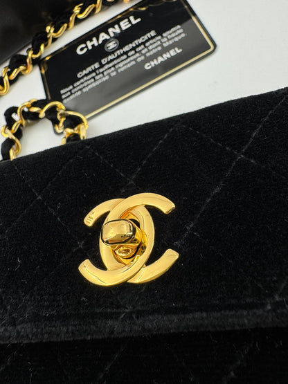 Chanel vintage Black velvet mini square flap bag with gold hardware