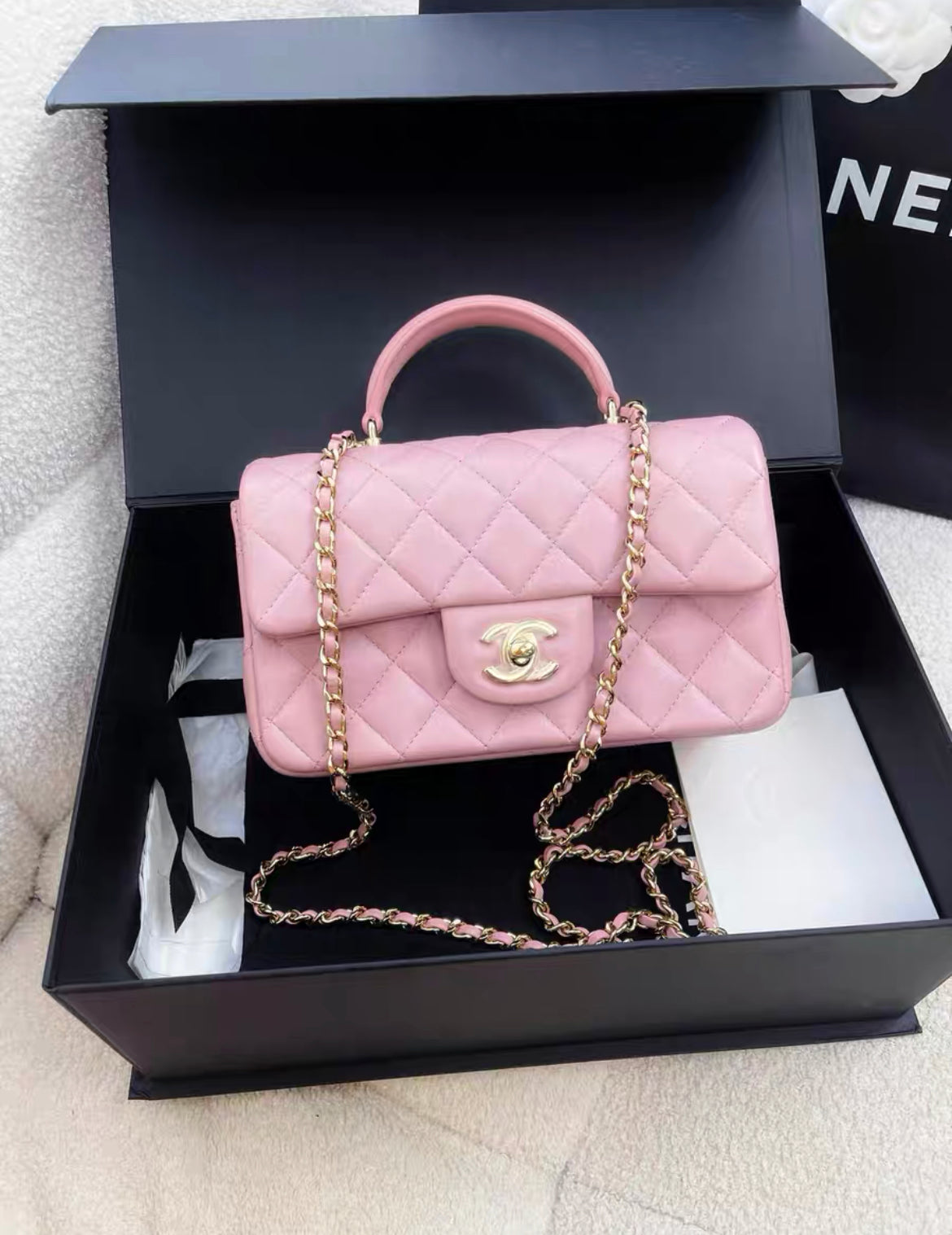 chanel 24P top handle mini pink bag