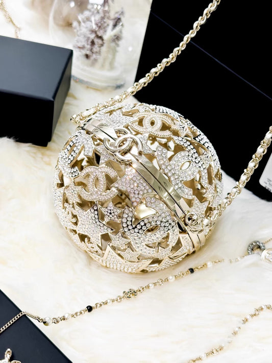 Chanel 25A gold star-patterned spherical evening bag