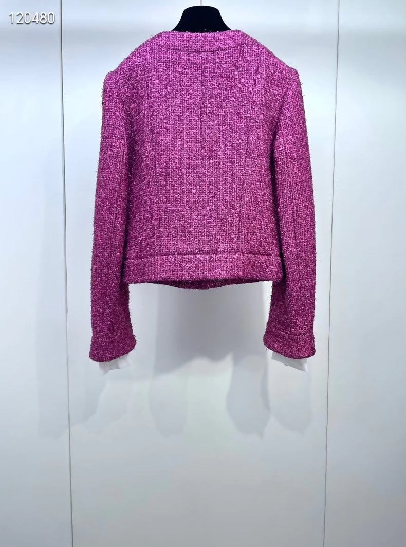 Chanel 23A pink tweed shirt-sleeve jacket