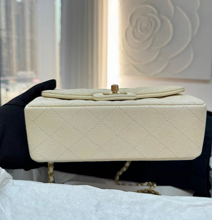 Chanel 21S White / Ivory Caviar Quilted Mini Top Handle Aged Gold Hardware