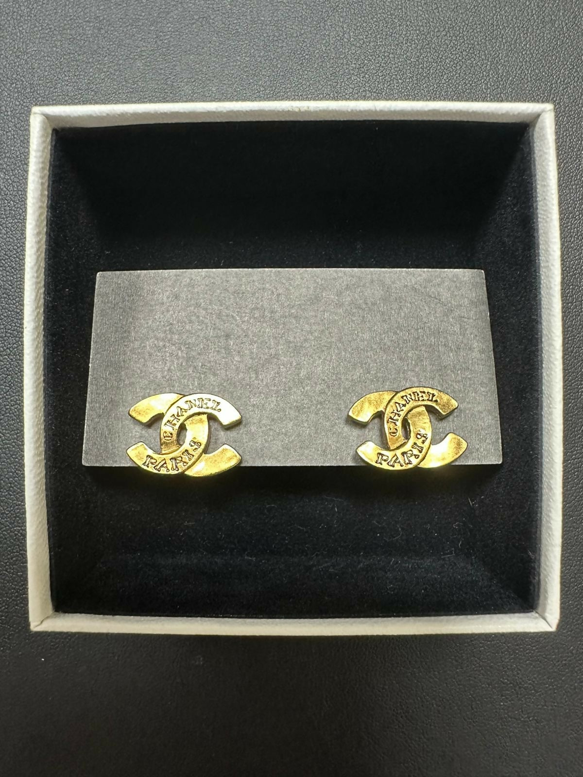 Chanel Vintage 99A Gold-Plated Cambon Collection ‘CHANEL’ Stud Earrings