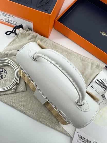 Hermès Mini Kelly 20 “Picnic” White Swift Leather & Palladium Hardware