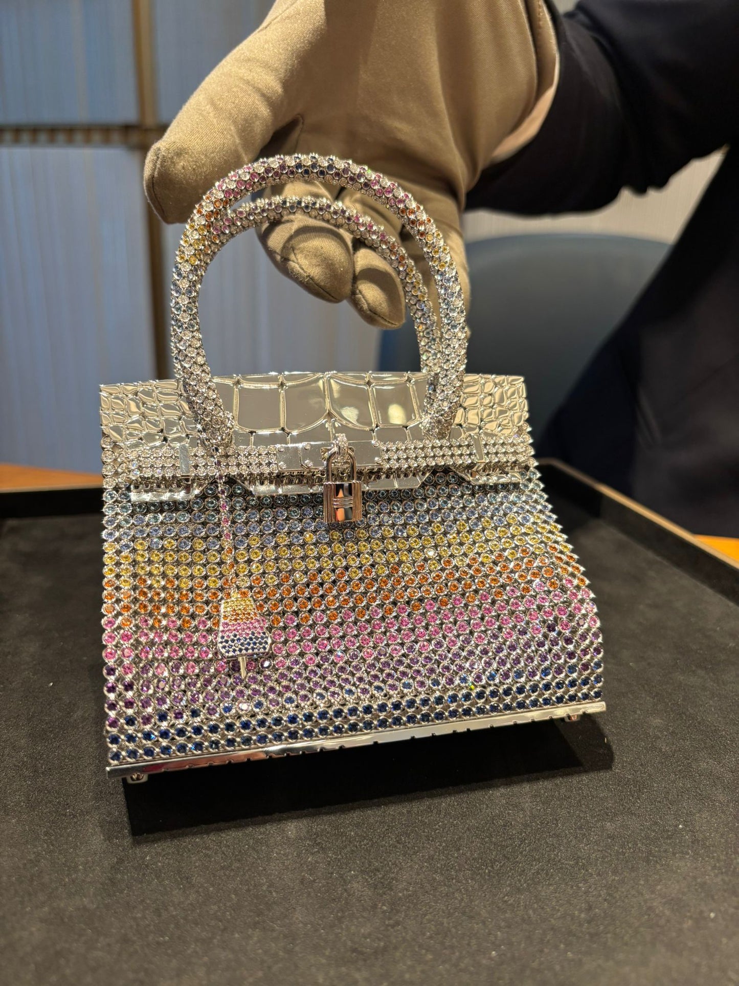 Hermès Sac Bijou Birkin — Solid 18K White Gold with Rainbow gradient gems