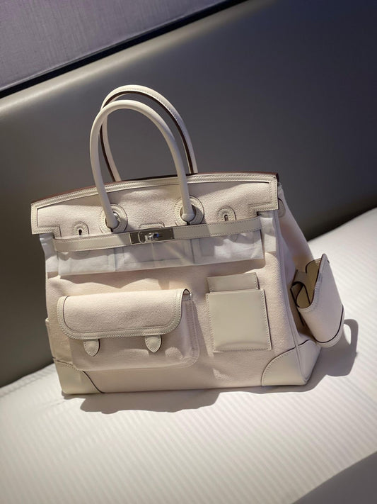 Hermes Birkin 35 Cargo Nata Swift / Toile Palladium hardware