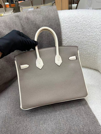 Hermès Special Order (HSS) Birkin 25 Gris and Nata Togo Brushed Gold Hardware