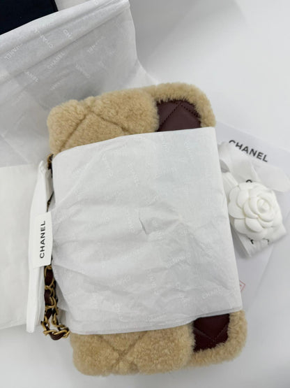 Chanel 24K Shearling Fur & Brown Leather Flap Bag — Statement Seasonal Piece