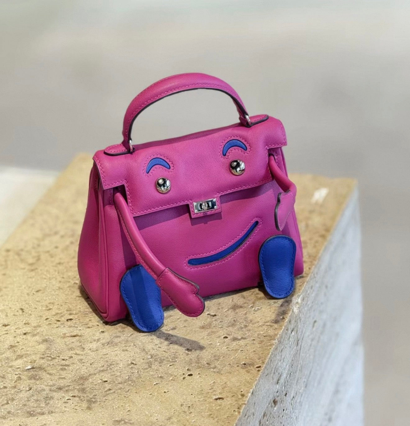 Hermes Kelly Doll Rose/Purple/Blue swift leather palladium hardware