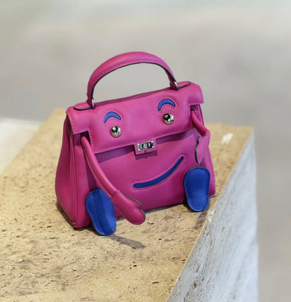 Hermes Kelly Doll Rose/Purple/Blue swift leather palladium hardware