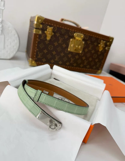 Hermès Kelly Belt Green Vert d’Eau Crocodile leather Palladium Hardware