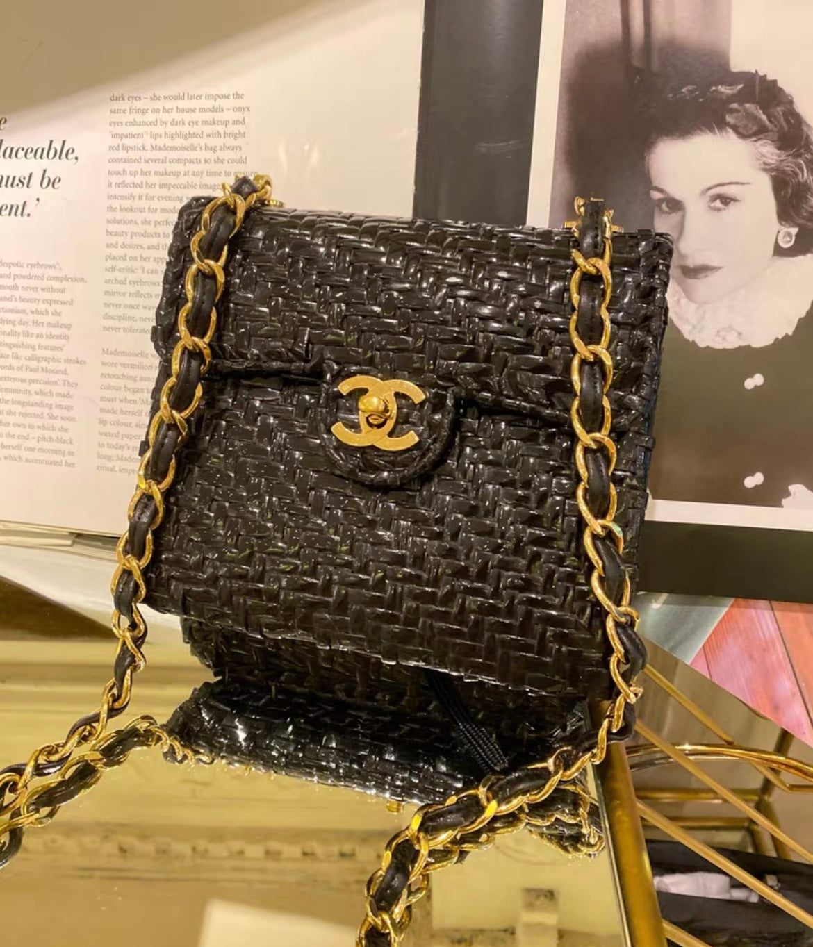 Chanel Flap Vintage 90s Mini Wicker Straw Classic Black Rattan Cross Body Bag