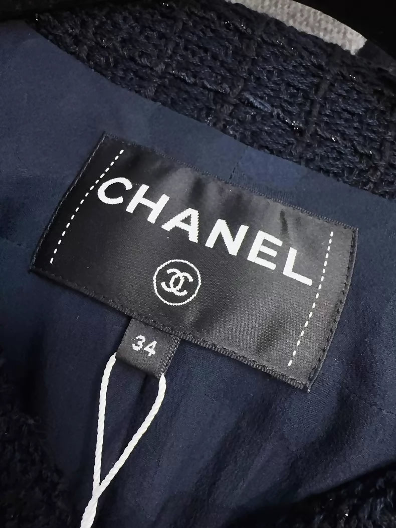Chanel 23P navy blue and black tweed jacket