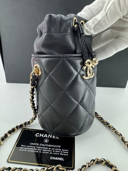 Chanel Black leather mini bucket bag silver hardware