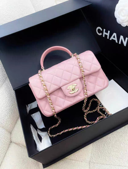 chanel 24P top handle mini pink bag