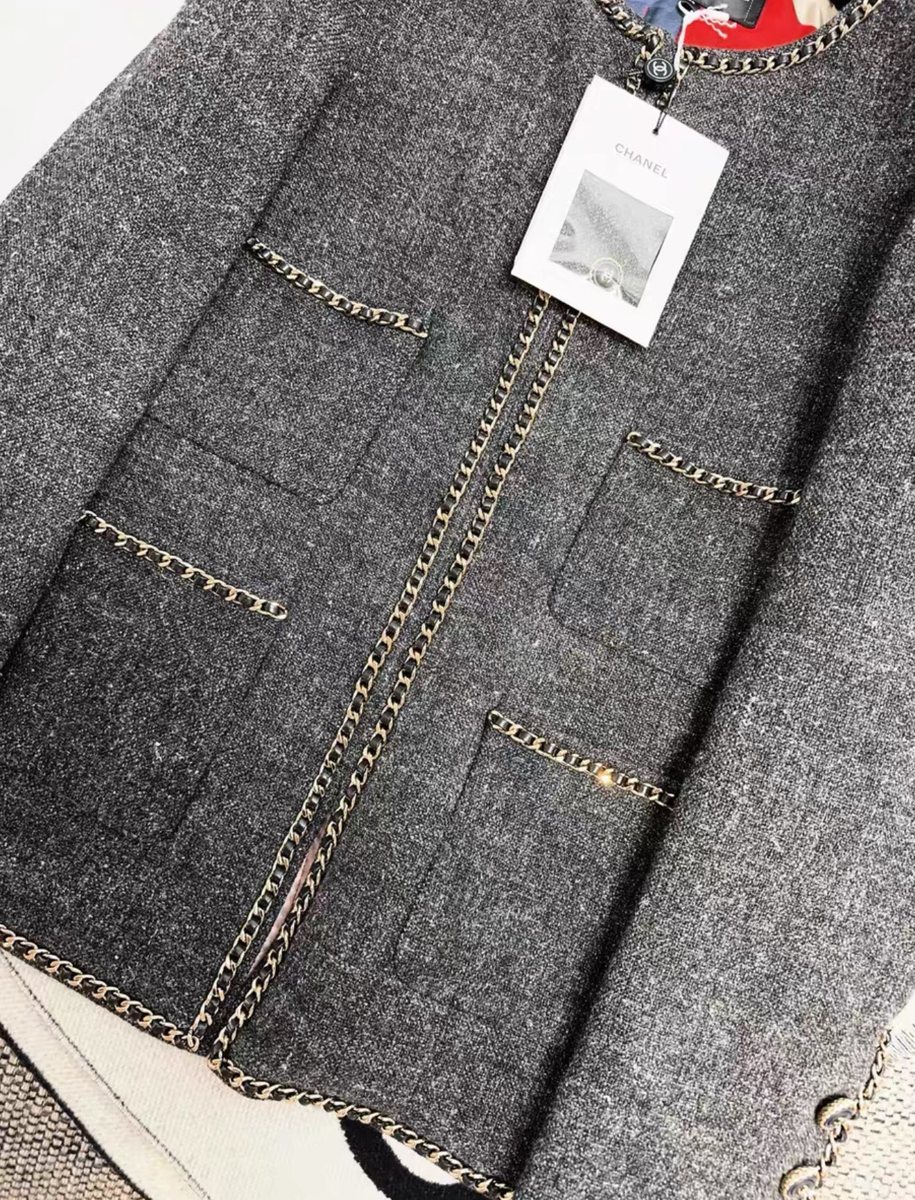 Chanel 19b Gray Tweed with gold Chain jacket