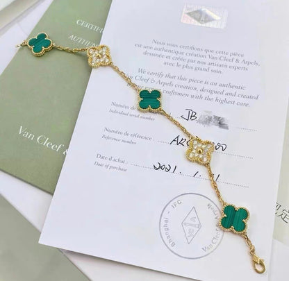 Van Cleef & Arpels Vintage limited edition Alhambra Malachite and Diamond Yellow Gold Bracelet