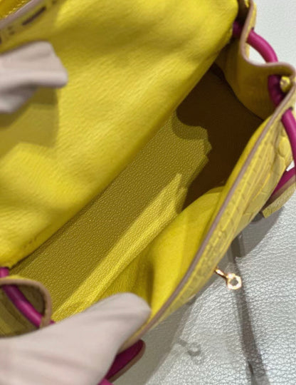 Hermes Kelly Doll Alligator Mimosa and Rose Scheherazade Swift Leather Gold Hardware