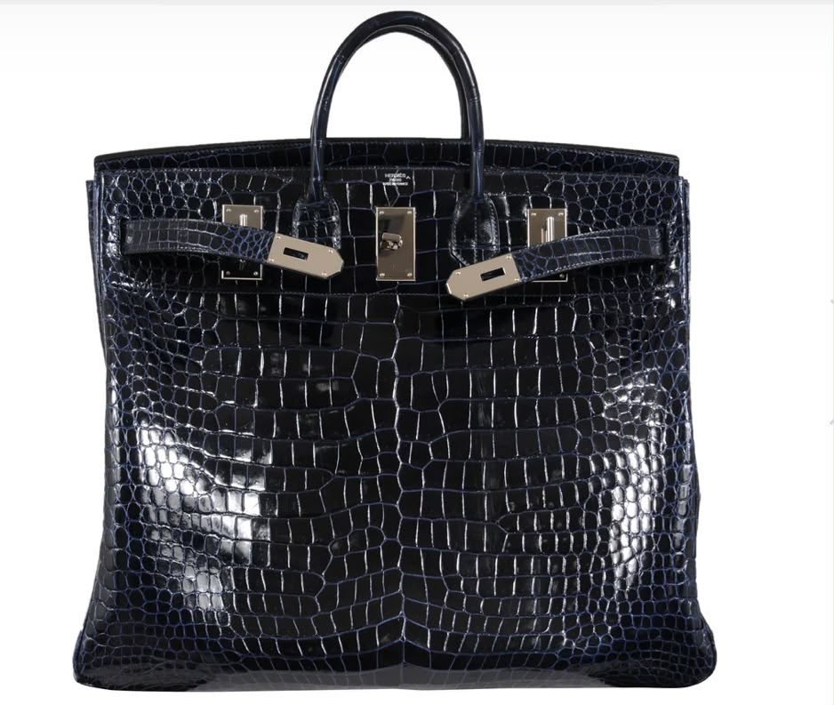 Hermes Birkin HAC 50 Blue marine shiny porosus crocodile leather palladium hardware