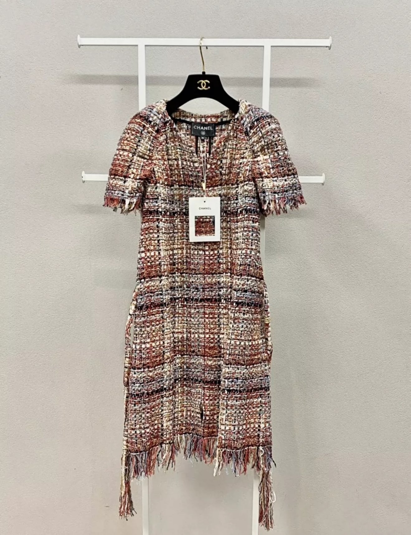 Chanel 18C Fantasy Tweed Terracotta, Ecru, Black & Blue Dress & Belt