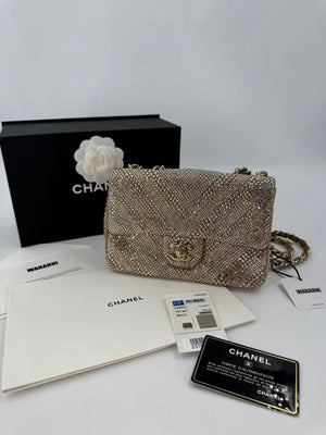 Chanel light pink full-diamond CF chain flap bag