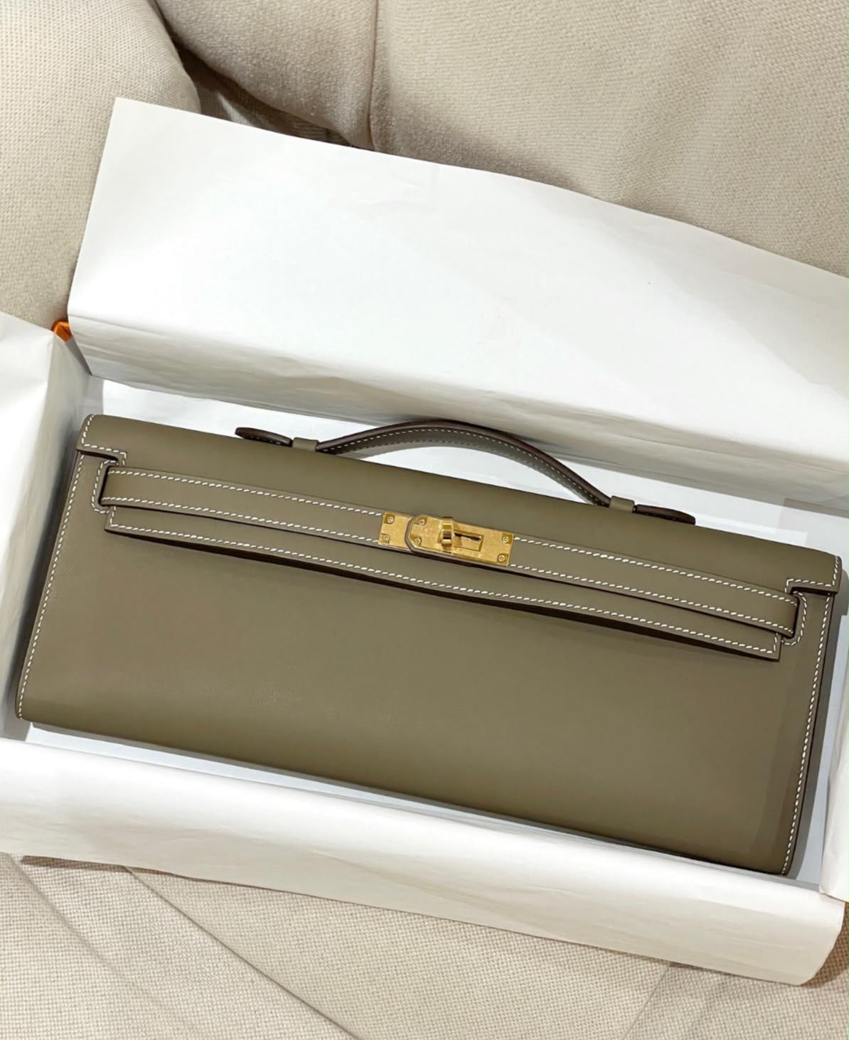 Hermes Kelly Cut Etoupe Swift Palladium Hardware