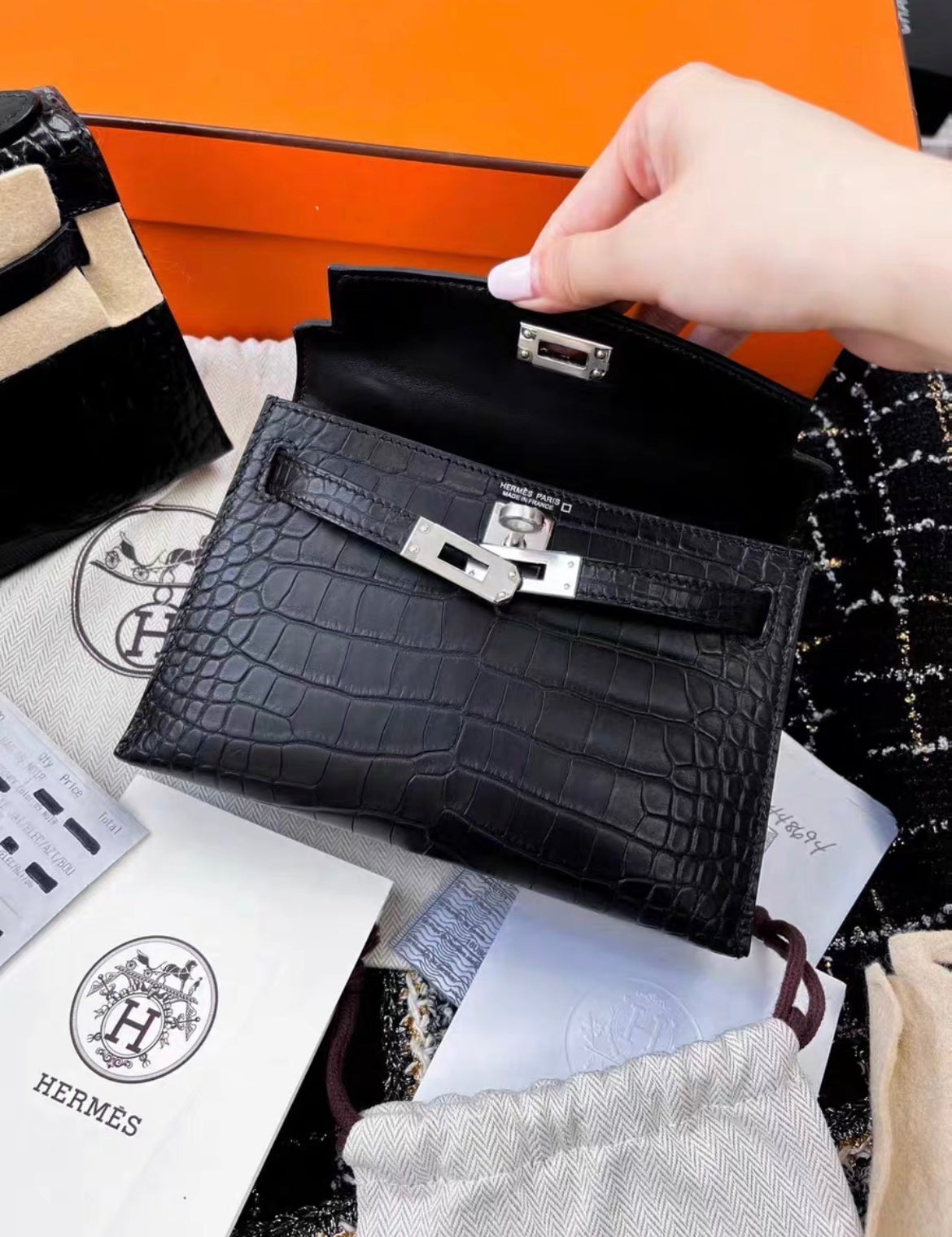 Hermes Mini Kelly 20 Black Matte Alligator Palladium Hardware