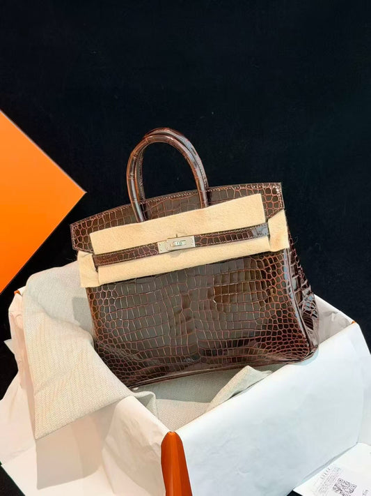 Hermès Birkin 25 Havana shiny crocodile leather palladium hardware