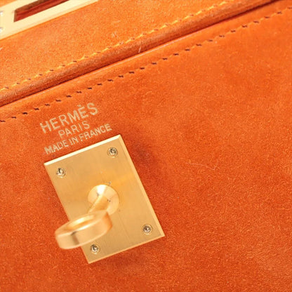 Hermes Kelly 25 Orange Doblis Suede Leather Gold Hardware