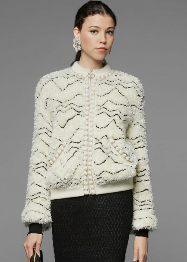 CHANEL 19B Black Alpaca CC Zipper Bomber Jacket Coat FR 36