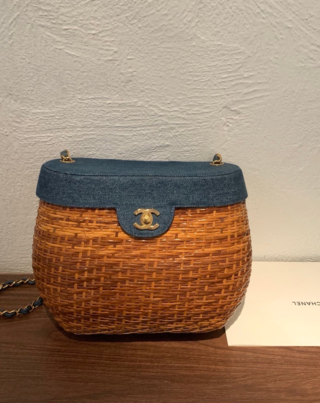 Chanel 98P wicker/denim chain basket bag